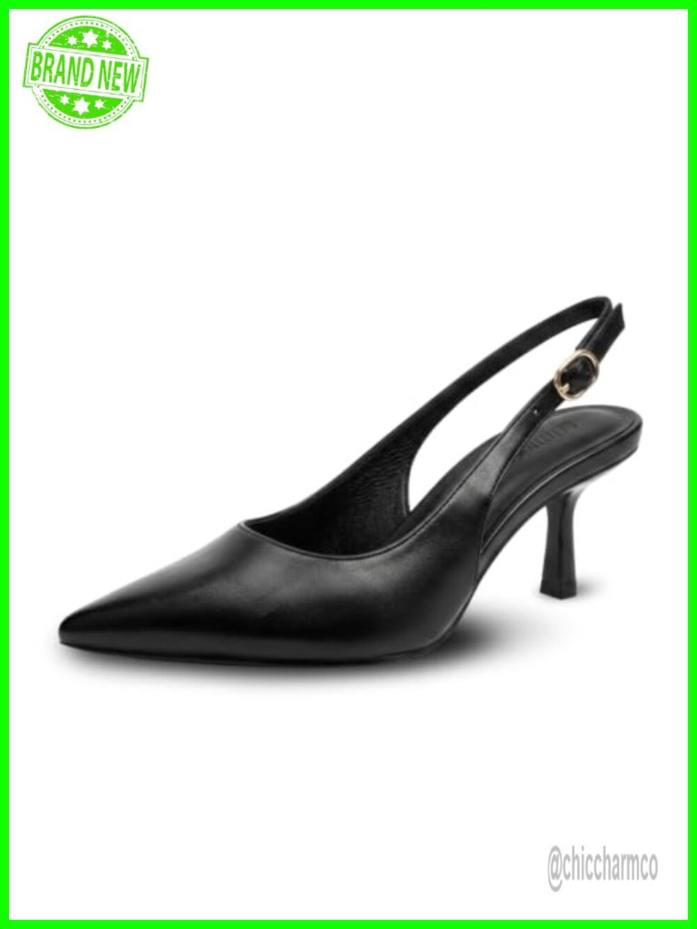 LANMEL Women's Faux Leather Slingback Kitten Heels
